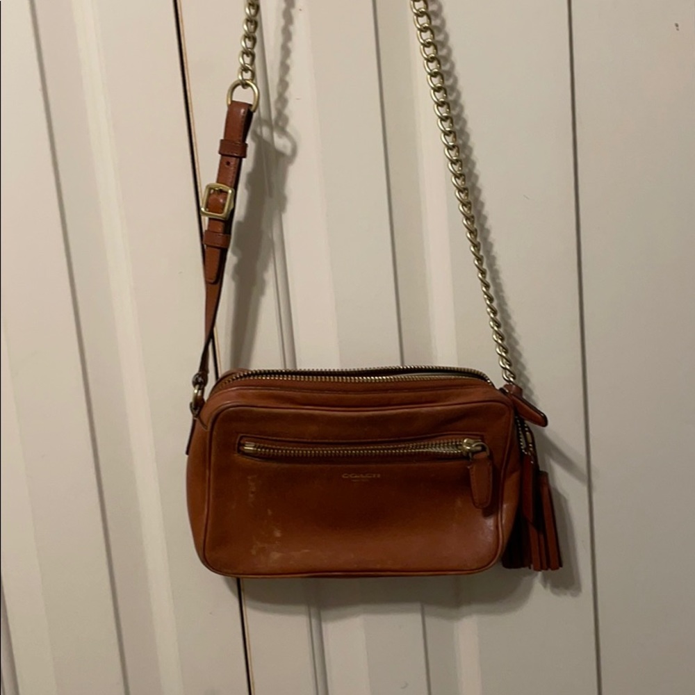 Brown Leather & Chains Coach Purse